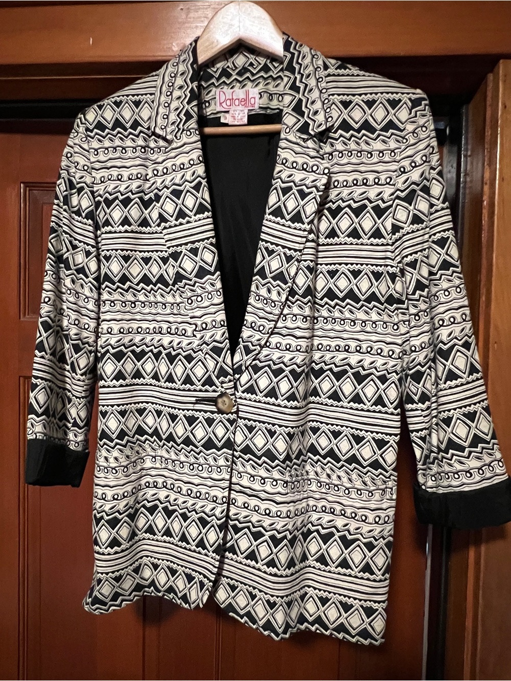 Rafaella Black & White Patterned Single-Button Blazer size 8P